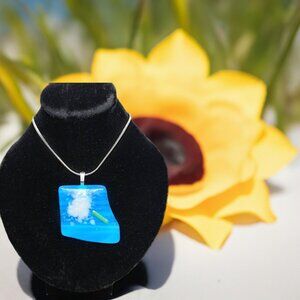 Festival dandelion fused glass necklace Fun artisan handcrafted flower jewelry